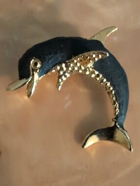 Gold and Black Dolphin Brooch Pin